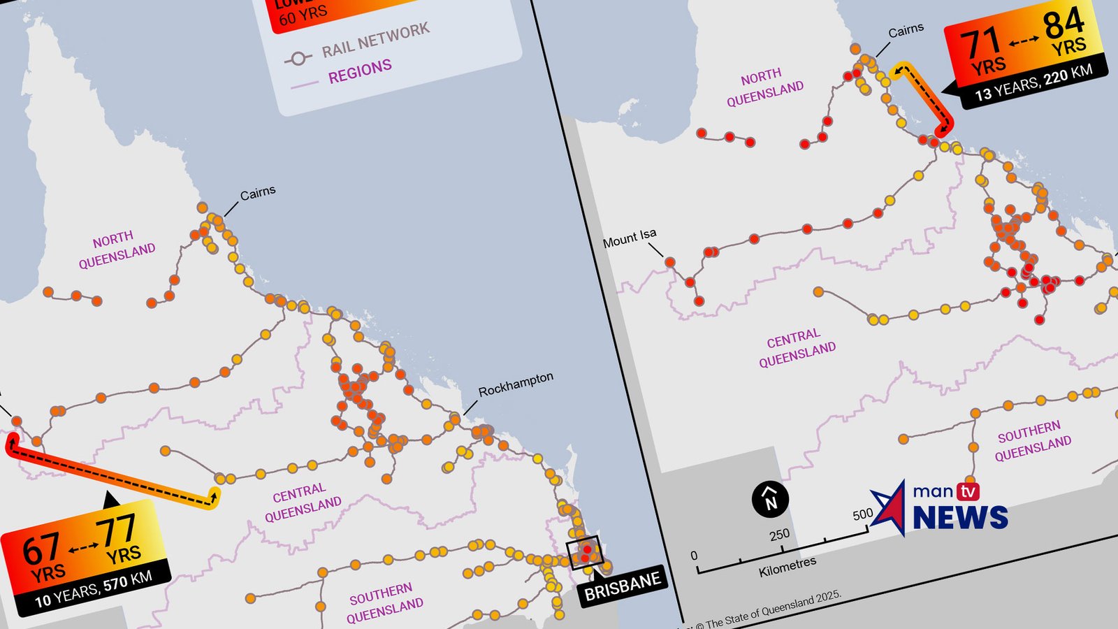 Map showing Queensland life expectancy gaps between communities