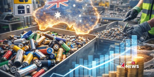 Text: Battery recycling industry growth in Australia