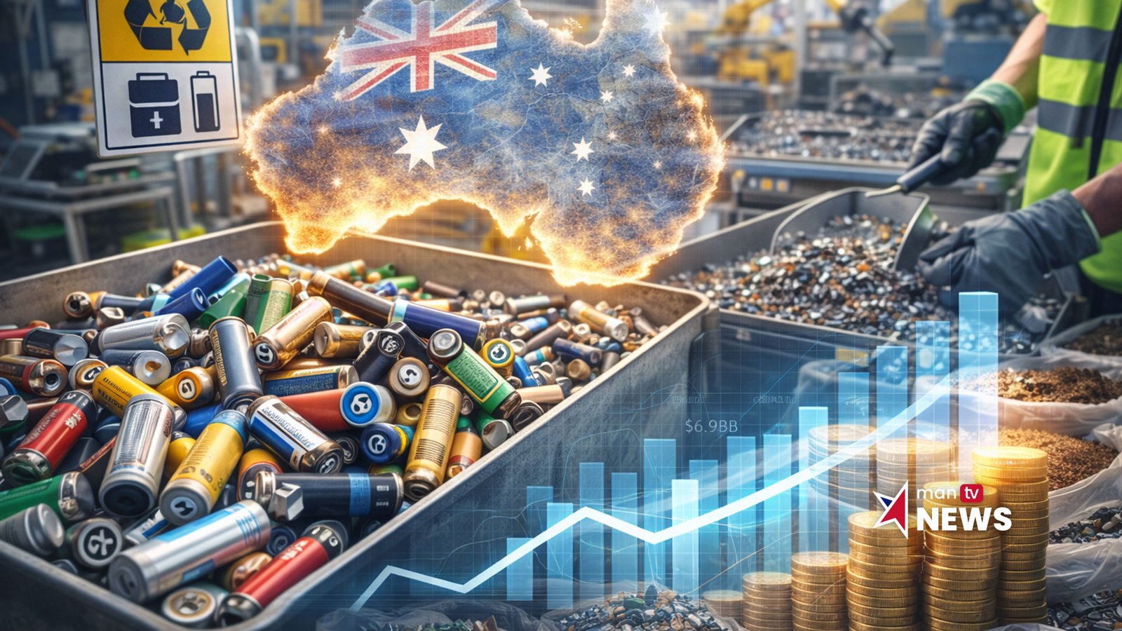Text: Battery recycling industry growth in Australia
